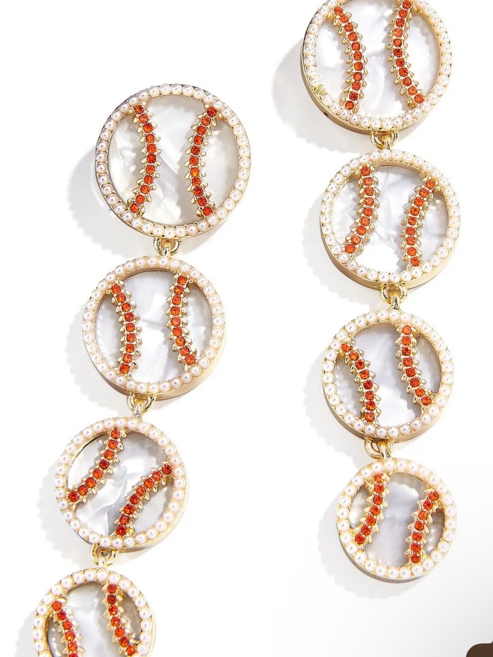 Gold-Tone Drop Earrings with Orange Crystal & Pearl Accents